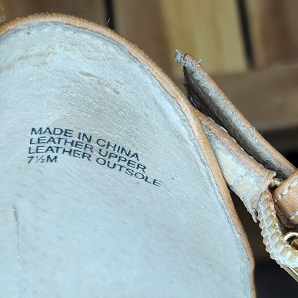 [7.5] Michael Kors Tan Leather Flat Sandals Adjustable Straps Chain Link Sz 7.5 - Picture 8 of 9